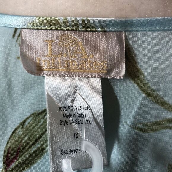 LA Intimates Robe Womens Size 1X Blue Pink Cottagecore Kimono Wrap Silky New - Picture 8 of 8